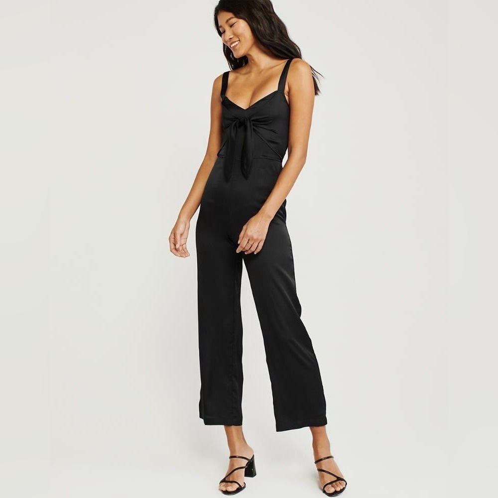 Abercrombie & Fitch Emerald Green Satin Jumpsuit Women’s Size Small Petite - Picture 6 of 6